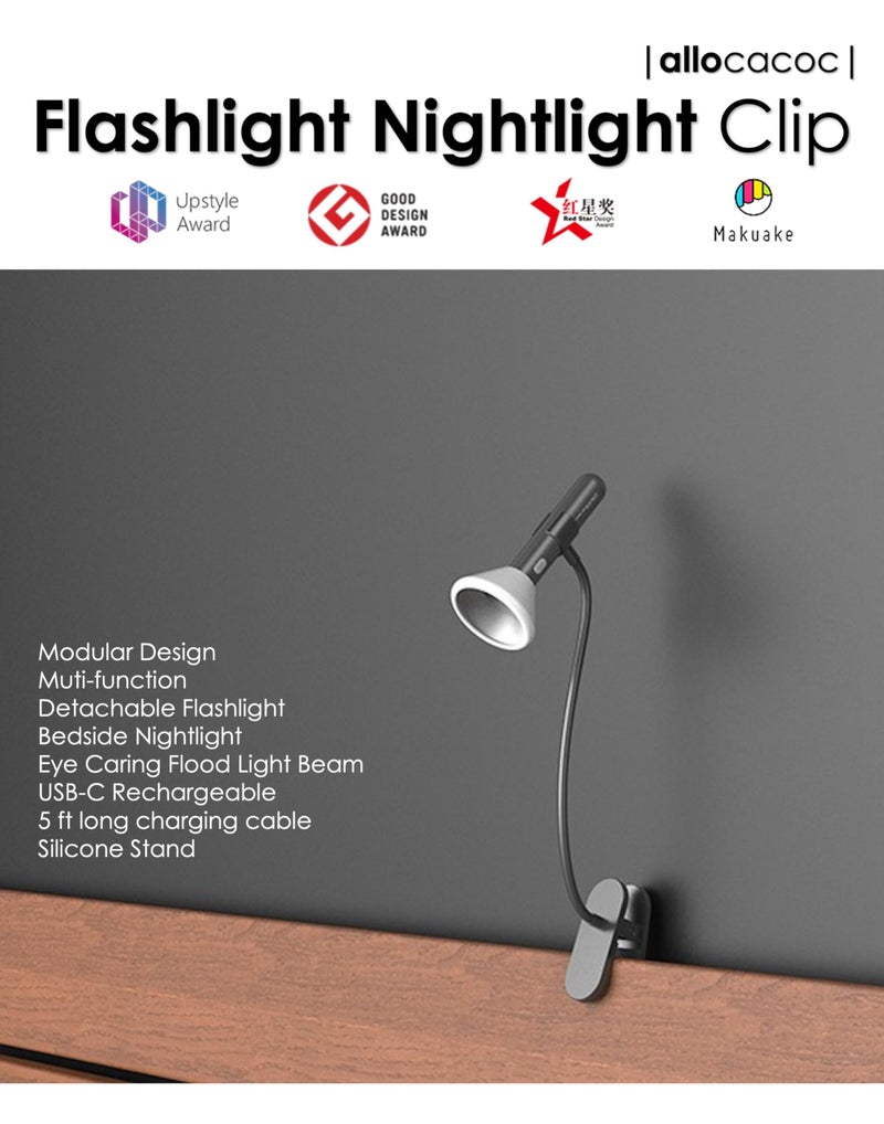 Allocacoc مصباح يدوي ألوكوك، ضوء قراءة مشبك، مصباح مكتبي مشبك، ضوء ليلي LED قابل للتعتيم، شحن USB C محمول مرن قابل للتعديل موفر للطاقة لغرفة النوم متين معدني أسود - Image 5